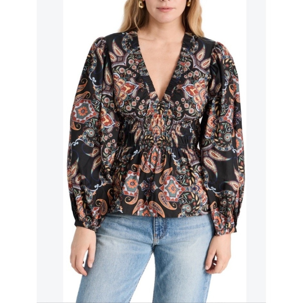 Cara Cara Emmery Boho Floral Poplin Top Size S Designer Quiet Luxury Cotton $225